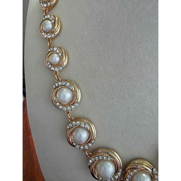 NEW Charter Club Gold-Tone Pavé & Imitation Pearl All-Around Collar Necklace. - Picture 2 of 5